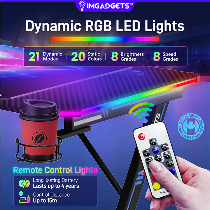 IMGadgets Z-Shaped Gaming Desk with LED lighting & Mouse Pad