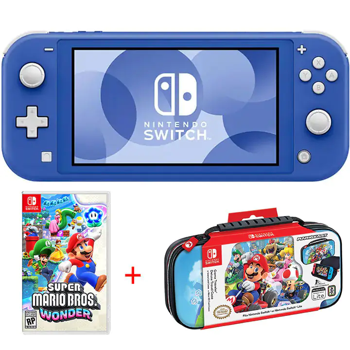 Nintendo Switch Lite Blue & Travel Case/Super Mario Game