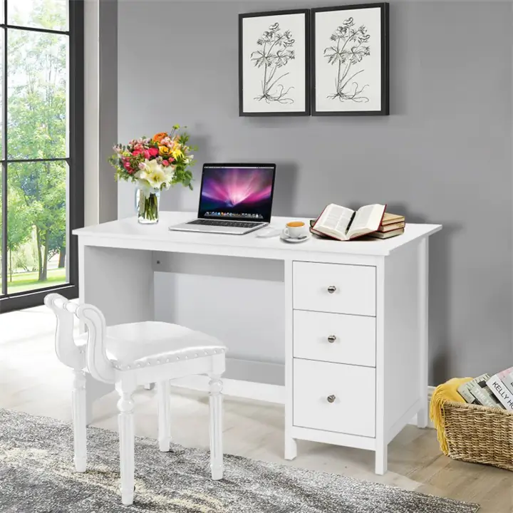 Trio-Drawer Study Desk - White