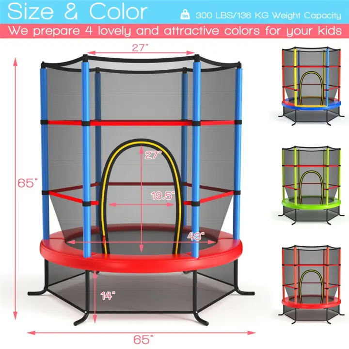 55 Inch Kids Recreational Trampoline with Enclosure Net