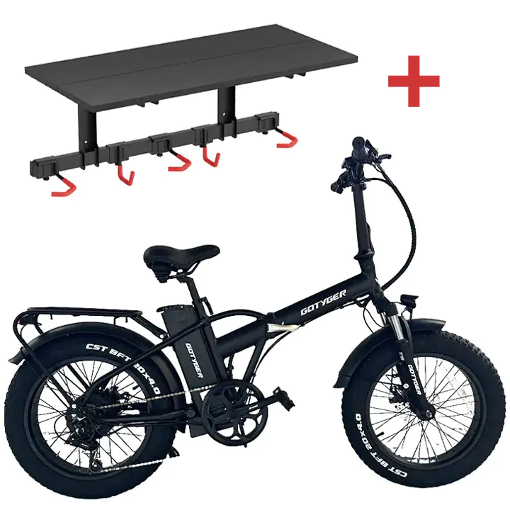 GoTyger 500W 48V 20" 4.0 Fat Tire Foldable eBike + Wall Mounted Rack