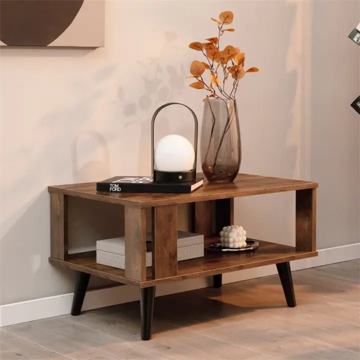 Coffee Table with Shelf - Rustic Brown