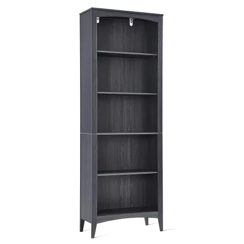 Black 5-Tier Wooden Bookcase, 167 cm - Open Shelves for Home, Bedroom