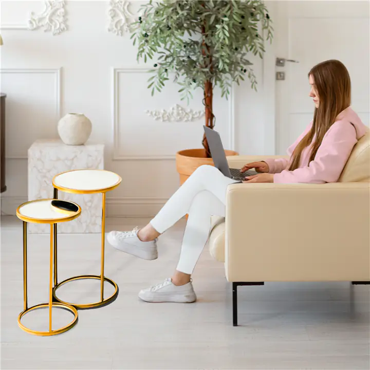 Luxury Nesting Living Room Side Table with Glass Mirror and Frame