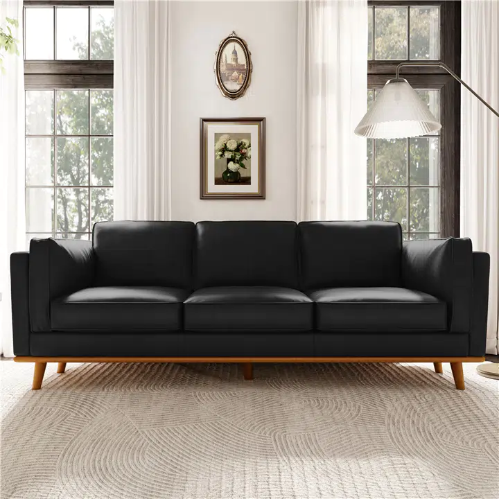 Valencia Artisan Leather Three Seats Sofa, Black