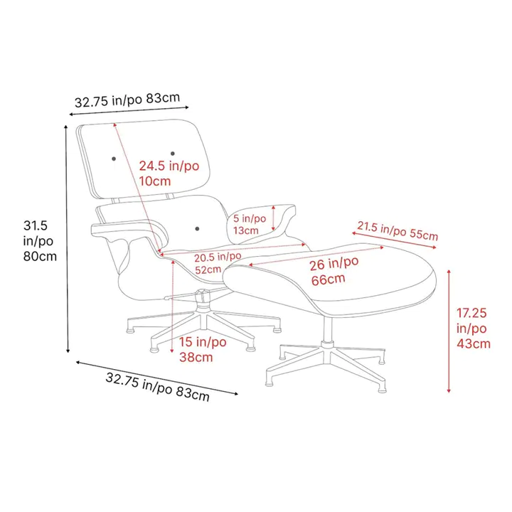 Valencia Armoni Eames Replica Leather Lounge Chair & Ottoman, Black