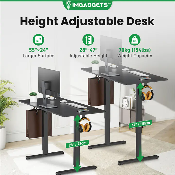IMGadgets Standing Electric Adjustable Desk, 55' x 24' (Black)