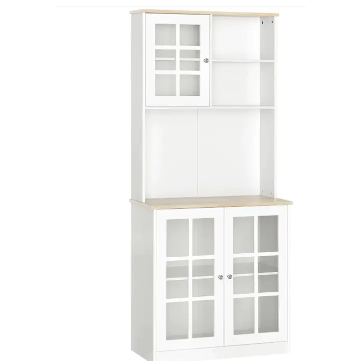 Kitchen Buffet with Hutch, Storage Pantry, 3 Cabinets, 2 Shelves, Blac