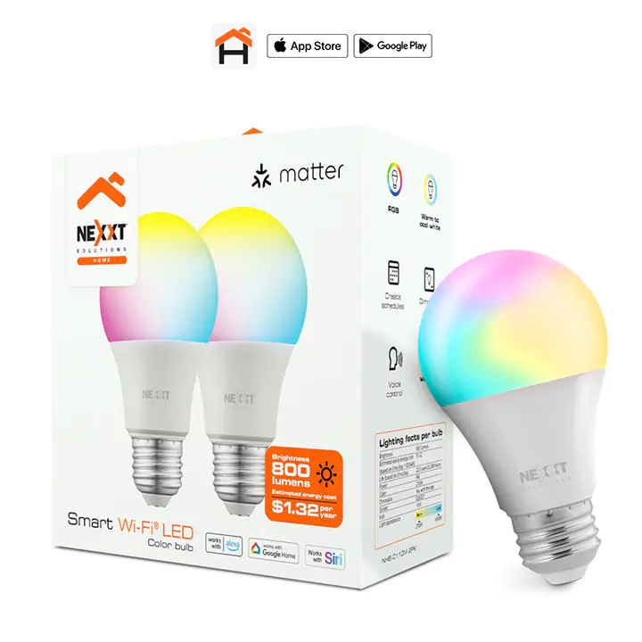 Nexxt Solutions Smart Wi-Fi LED Color Bulb - 2pack
