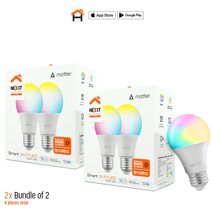 Nexxt Solutions Smart Wi-Fi LED Color Bulbs - Bundle of 4