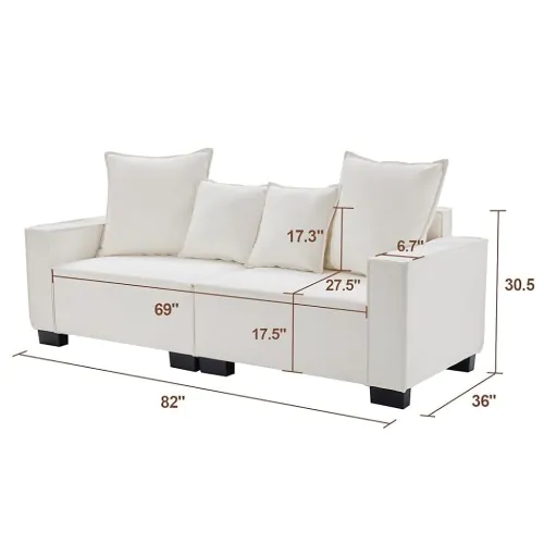 82' Modern Modular 2-Seater Sofa with Wide Armrests & 4 Throw Pillows