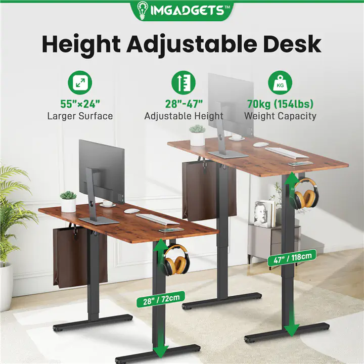 IMGadgets Standing Electric Adjustable Desk, 55' x 24' (Brown)