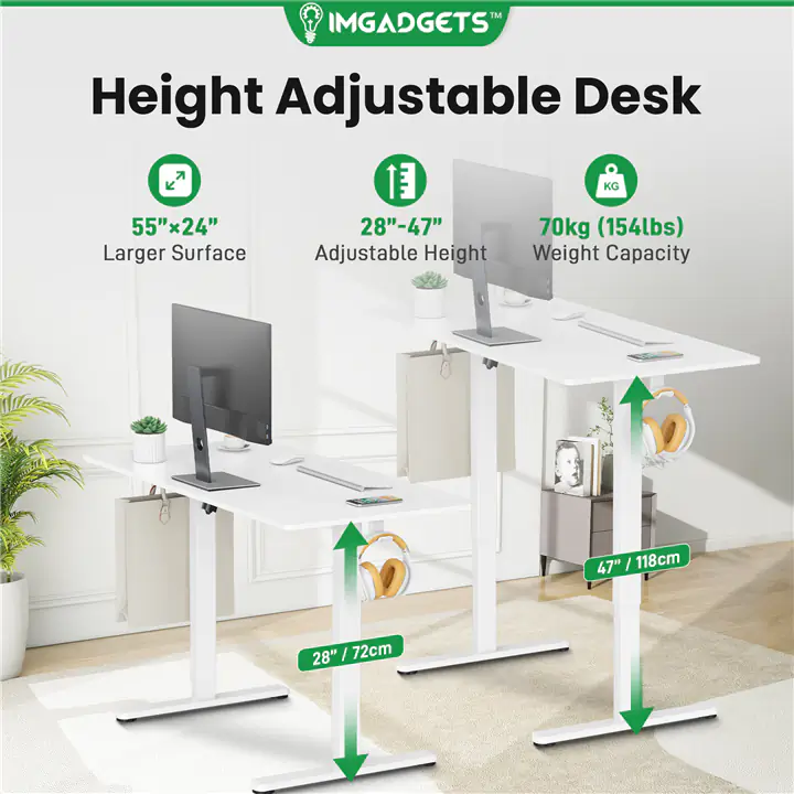 IMGadgets Standing Electric Adjustable Desk, 55' x 24' (White)