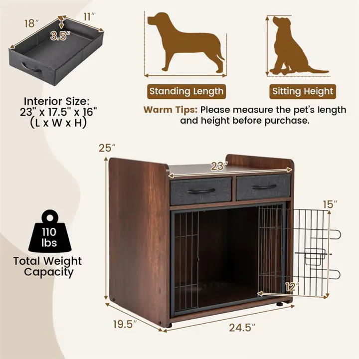 Indoor Dog Cage with 2 Fabric Drawers End Table