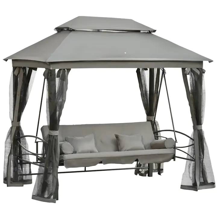 3 Person Outdoor Patio Daybed with Sun Shade, Mesh Mosquito and Net