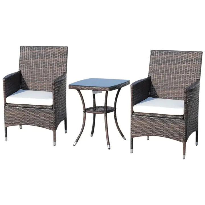 3 Pieces Wicker Patio Furniture Set with Glass Top Coffee Table, Coffe