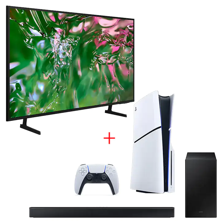 Samsung 65" UHD 4K Smart TV + 2.1ch Soundbar & PS5 Slim Disc Console