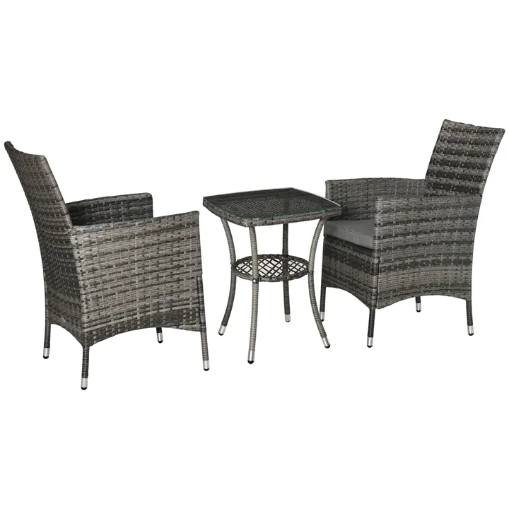 3-Piece Patio Rattan Set - Grey