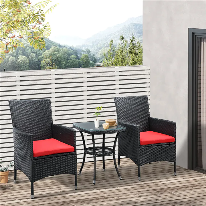 Cozy 3-Piece Outdoor Seating Set with Glass Table & Cushions