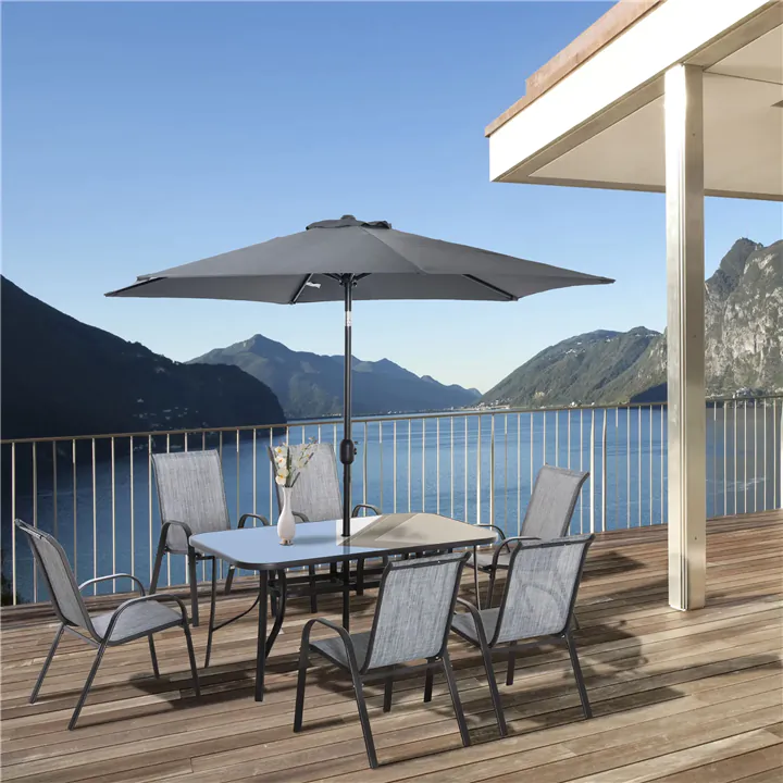 Stackable 8-Piece Durable Aluminum Outdoor Set with Umbrella & Mesh Ch