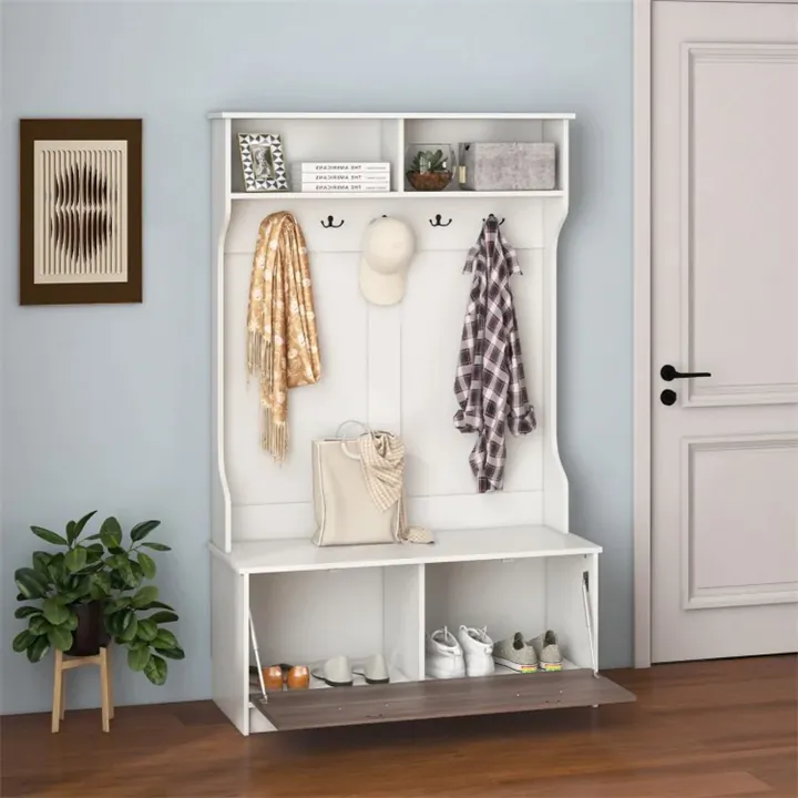 3 in 1 Coat Rack with Entryway Bench and Hooks