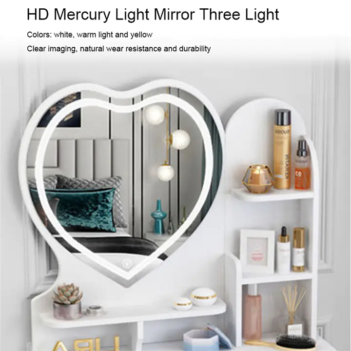 Heart-Shaped LED Mirror Makeup Vanity Set, Dressing Table For Kids