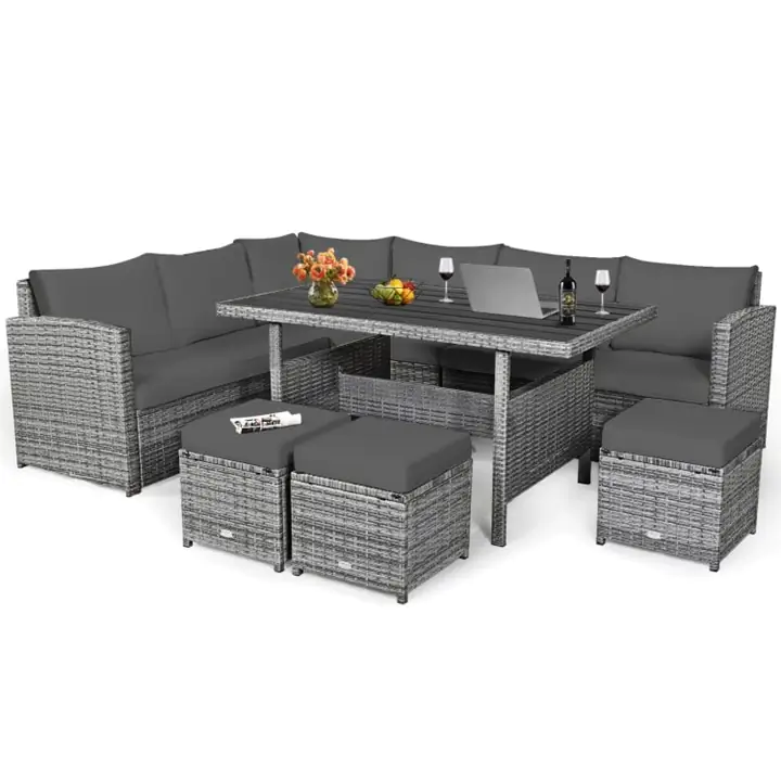 7-PC Patio Wicker Sectional Dining Set - Gray