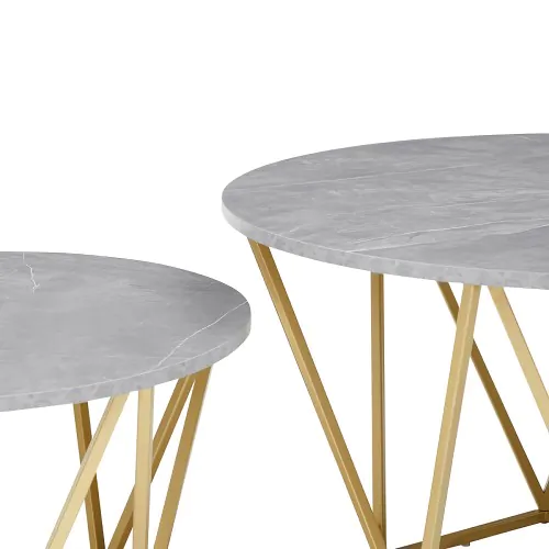 Set of 2: Faux Marble Coffee Table & End Table for Living Room