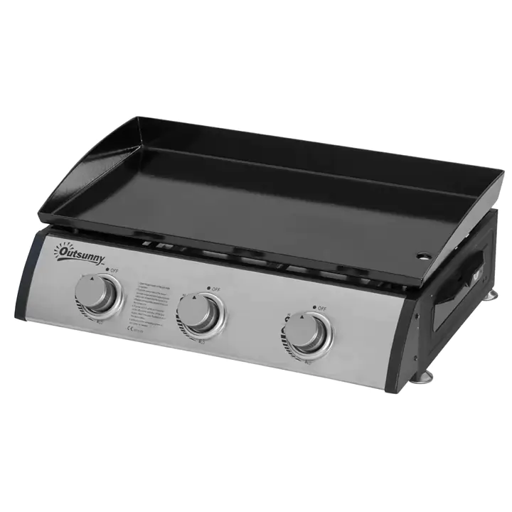 3 Burner Liquefied Gas Grill, Portable BBQ Grill, for Camping, Silver