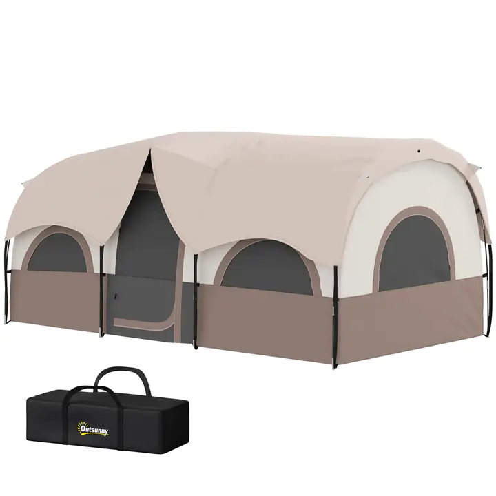 4-6 Person Camping Tent, 3 Room Cabin Tent, 3000mm Waterproof, Khaki