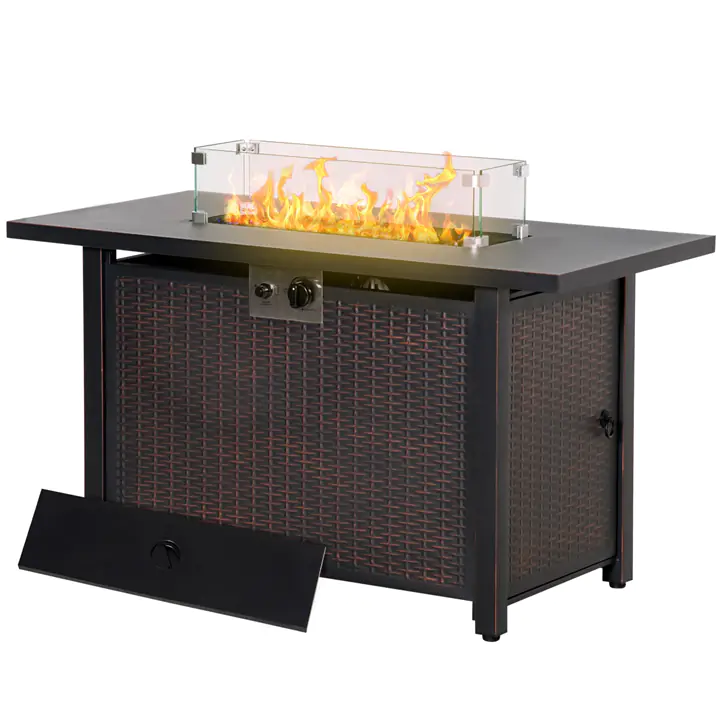 43' Outdoor Propane Gas Fire Pit Table with Glass Wind Guard, Bronze