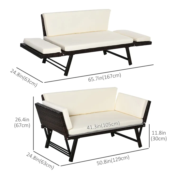 Convertible Rattan Sofa Bed Wicker Loveseat