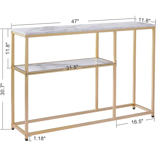 3-Tier Console Table: Faux Marble Buffet Table with Storage for Home
