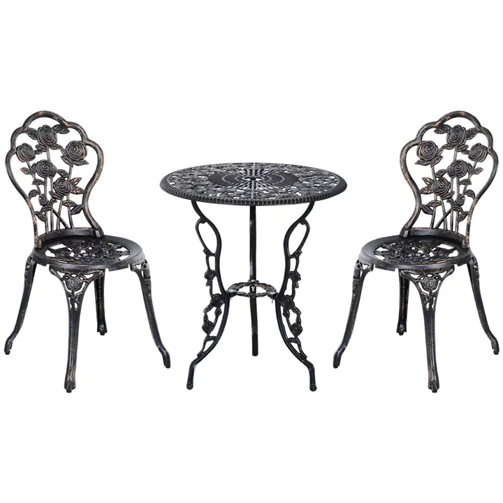 3 Pieces Aluminum Bistro Set, Outdoor Patio Furniture, Garden, Bronze