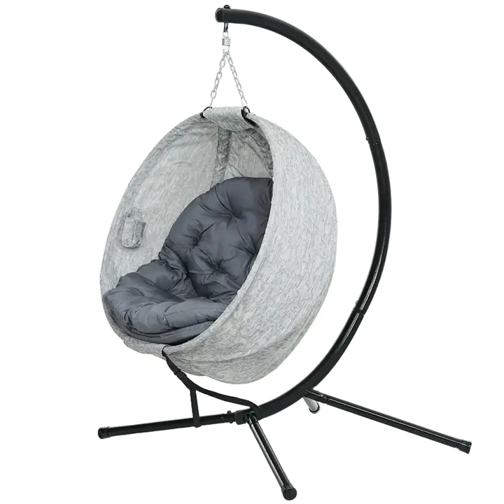 Egg Chair with Folding Basket, Outdoor Indoor Hanging Swing Chair,Grey
