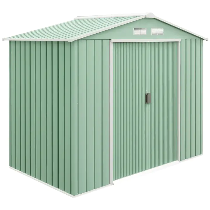 7' x 4' x 6' Garden Storage Shed, Metal Tool Storage House,Light Green