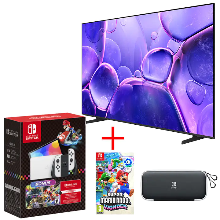 Samsung 65" TV & Nintendo Switch White OLED Gaming Bundle
