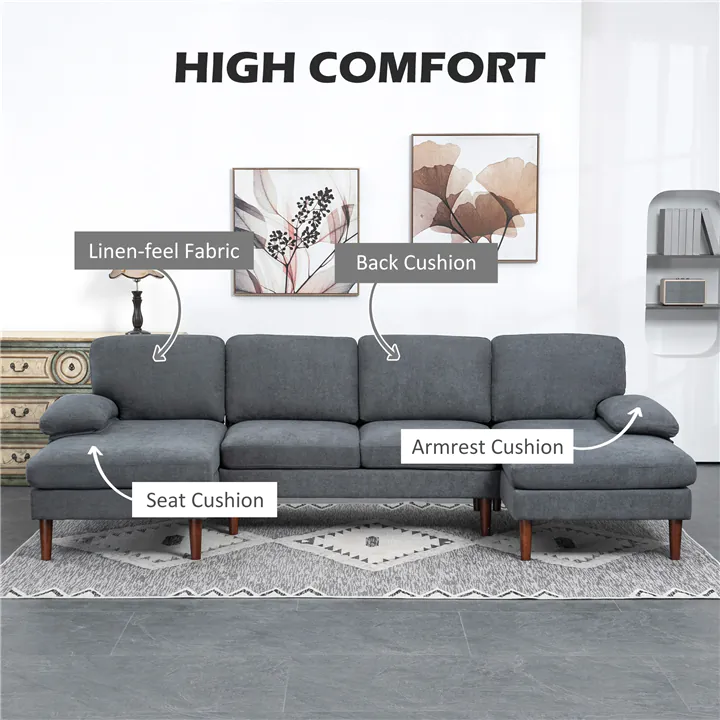 4-Seater Sofa with Wooden Accents - Dark Grey