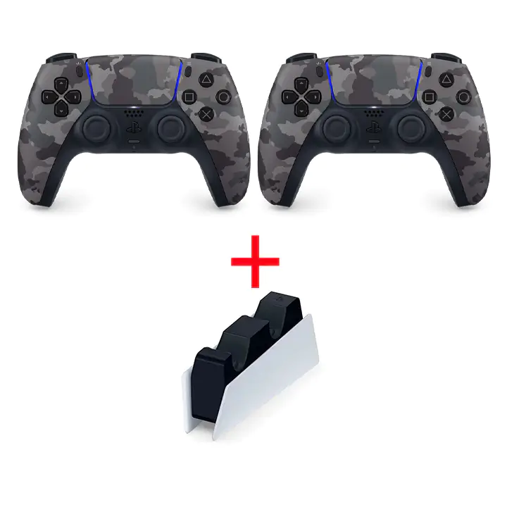 Two PS5 Dualsense Wireless Controllers + Dualsense Charging Station