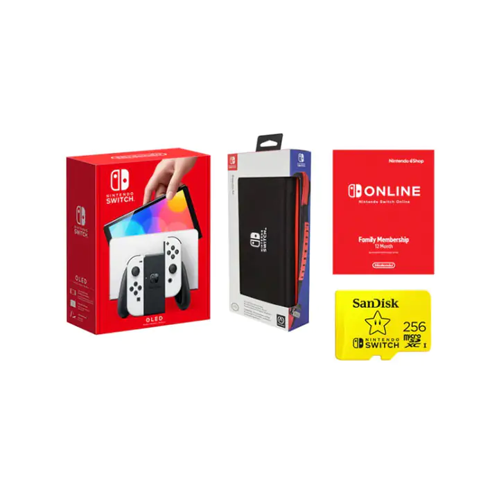Nintendo Switch OLED White with Case/256GB SD Card Bundle