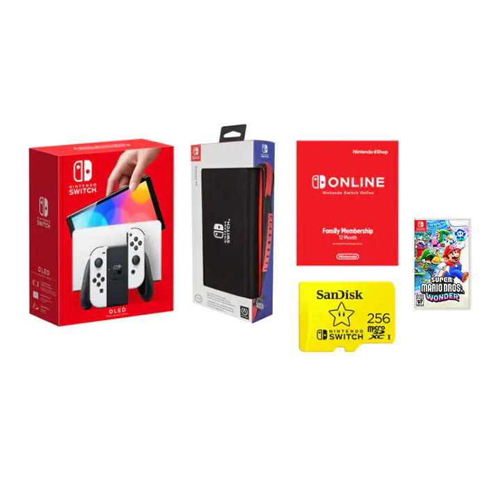 Nintendo Switch OLED White with Case/256GB SD Card/Game Bundle