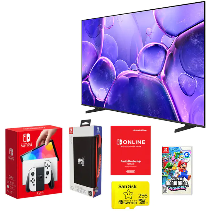 Samsung 65" TV & Nintendo Switch White OLED/Case/SD Card/Game Bundle