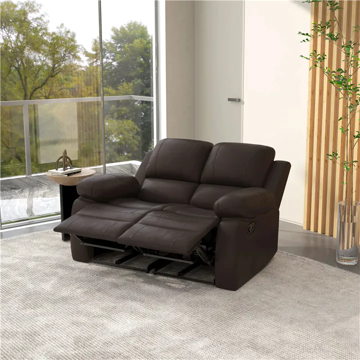 Brown PU Leather Recliner Loveseat