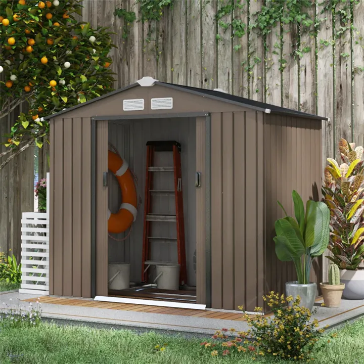 Outdoor Storage Shed with Foundation - Brown