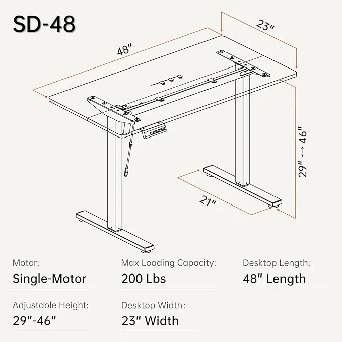 48' Electric Standing Desk with Adjustable Height