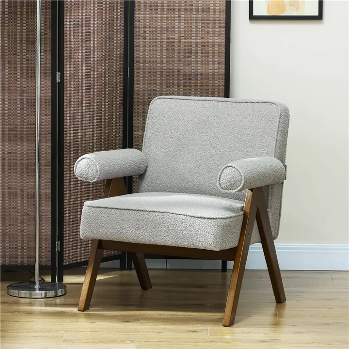 Modern Cashmere Lounge Chair with Wide Seat - Gray