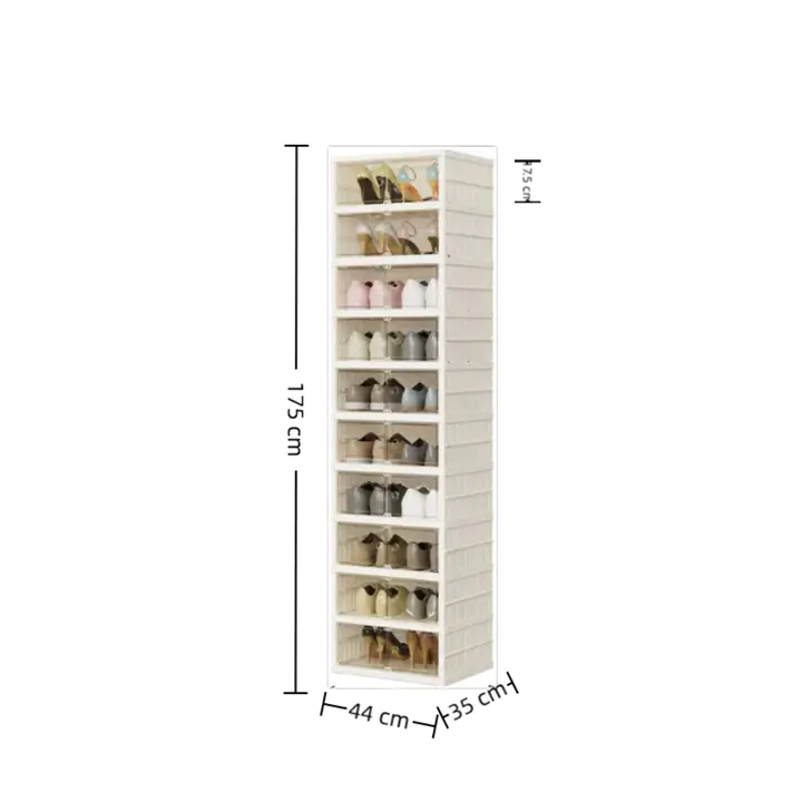 Foldable Shoe Cabinet, 175 cm Tall, 10-Tier Stackable Shoe Storage