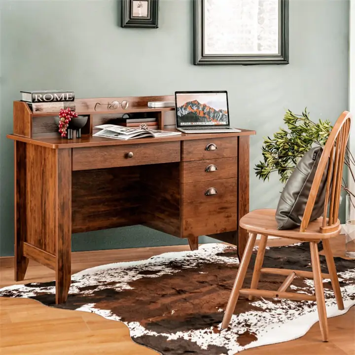 Wooden Computer Desk - Rustic Brown
