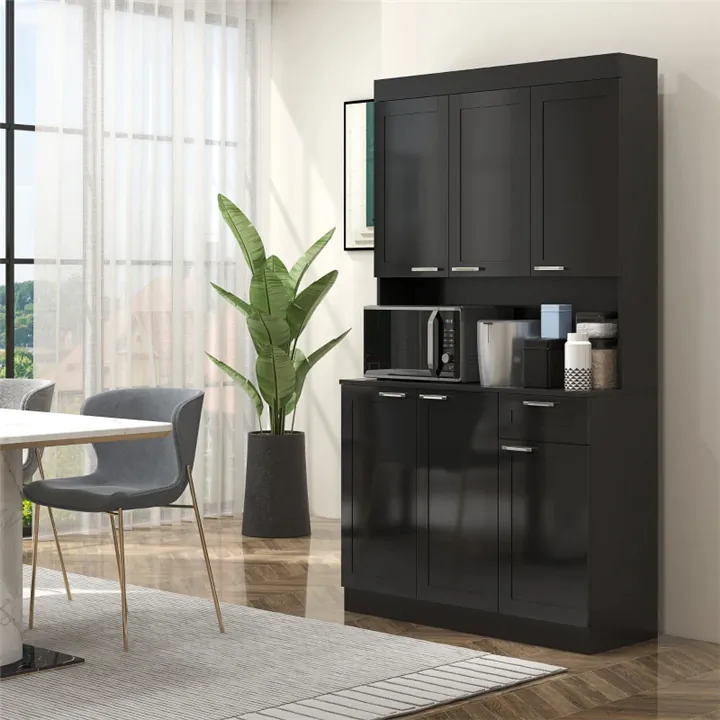 Storage Buffet Cabinet with High Gloss Finish - Black