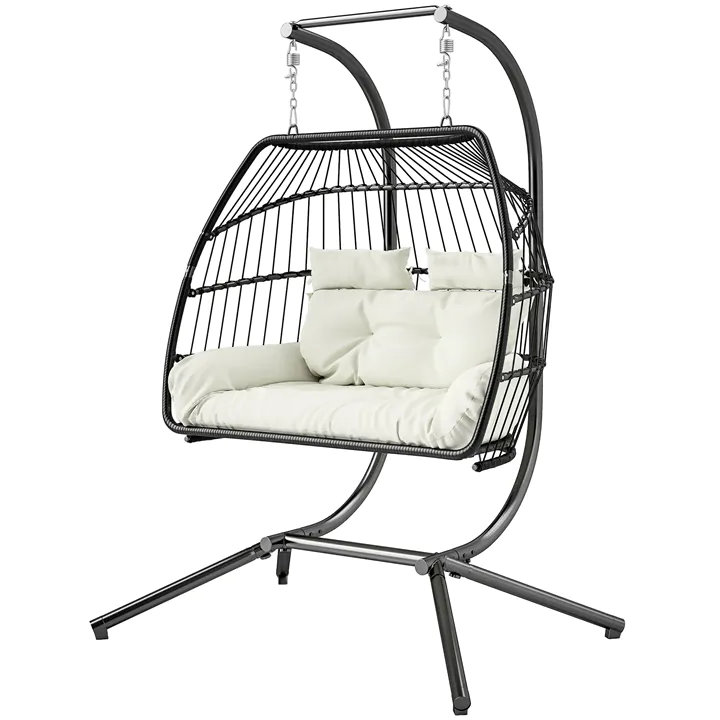 Double Wicker Egg Swing Chair with Stand